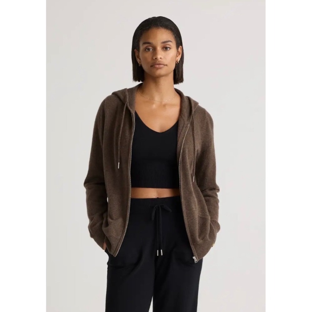 Quince Hoodie Women M Brown Mongolian Cashmere Full-Zip Sweater STIEC01